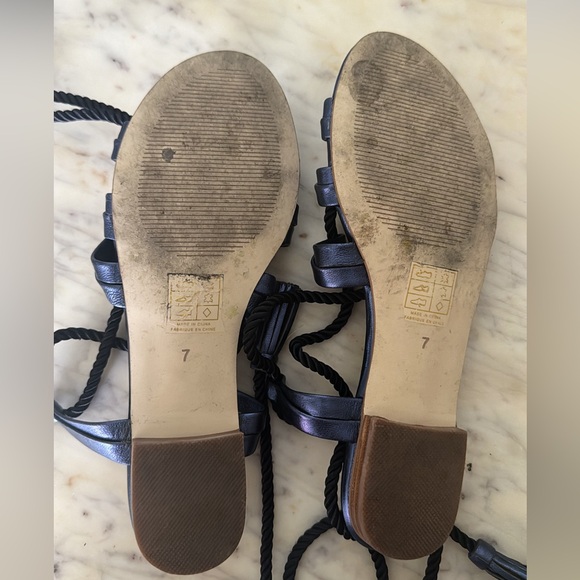 Anthropologie Billy Ella Navy Blue Metallic Sandals - Picture 7 of 14